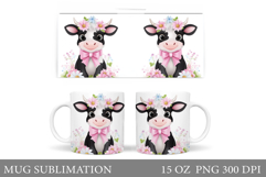 Cute Cow Mug Sublimation. Cow Flowers Mug Wrap Design Product Image 1