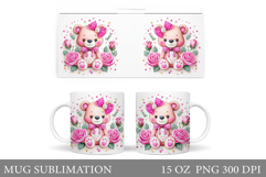 Cute Bear Mug Design. Bear Flowers Mug Sublimation Product Image 1
