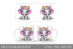 Cute Elephant Mug Design. Elephant Flowers Mug Sublimation Product Image 1