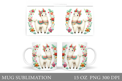 Cute Lama Mug Design. Lama Flowers Mug Sublimation Product Image 1