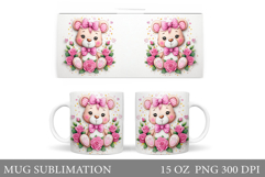 Cute Bear Mug Design. Bear Flowers Mug Sublimation Product Image 1