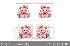 Cute Bear Mug Design. Bear Flowers Mug Sublimation Product Image 1