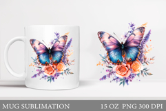 Butterfly Mug Design. Butterfly Flowers Mug Sublimation Product Image 1