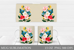 Floral Mug Sublimation. Flowers Mug Wrap Design Product Image 1