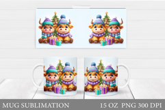 Christmas Cow Mug Wrap Design. Christmas Mug Sublimation Product Image 1