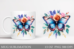 Butterfly Mug Sublimation. Butterfly Flowers Mug Design Product Image 1