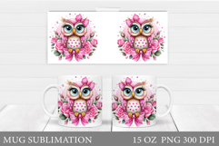 Owl Mug Sublimation. Owl Flowers Mug Design Product Image 1