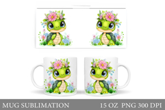 Cute Turtle Mug Design. Turtle Flowers Mug Sublimation Product Image 1