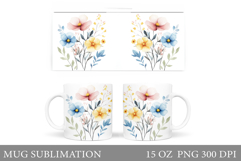 Flowers Mug Wrap Design. Wildflowers Mug Sublimation Product Image 1