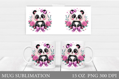 Cute Panda Mug Design. Panda Flowers Mug Sublimation Product Image 1