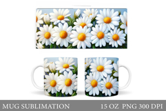 Flowers Mug Sublimation. Daisy Flowers Mug Wrap Design Product Image 1