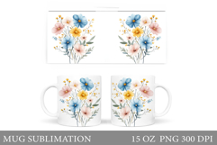 Flowers Mug Sublimation. Wildflowers Mug Design Product Image 1