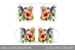 Hummingbird Mug Design. Flowers Mug Sublimation Product Image 1