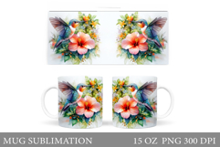 Hummingbird Mug Sublimation. Flowers Mug Design Product Image 1