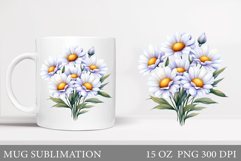 Daisy Flowers Mug Design. Flowers Mug Sublimation Product Image 1