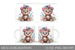 Cute Bear Mug Design. Bear Flowers Mug Sublimation Product Image 1