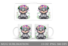 Cute Bear Mug Design. Bear Flowers Mug Sublimation Product Image 1