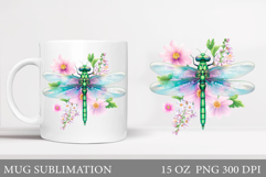 Dragonfly Mug Design. Flowers Mug Sublimation Product Image 1