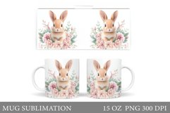 Cute Bunny Mug Design. Bunny Flowers Mug Sublimation Product Image 1