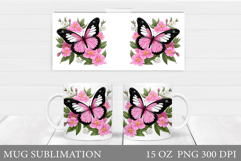 Butterfly Mug Sublimation. Butterfly Flowers Mug Design Product Image 1