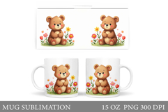 Cute Bear Mug Design. Bear Flowers Mug Sublimation Product Image 1
