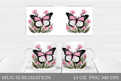 Butterfly Mug Sublimation. Butterfly Flowers Mug Design Product Image 1