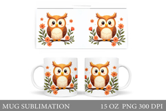 Owl Mug Sublimation. Owl Flowers Mug Design Product Image 1