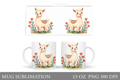 Cute Lama Mug Design. Lama Flowers Mug Sublimation Product Image 1