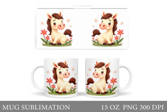 Cute Horse Mug Design. Horse Flowers Mug Sublimation Product Image 1