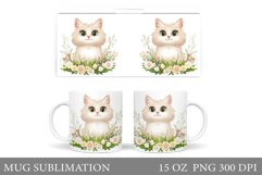 Spring Cat Mug Wrap. Cute Cat Mug Sublimation Product Image 1