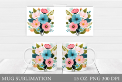 Floral Mug Sublimation. Flowers Mug Wrap Design Product Image 1