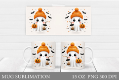 Cute Ghost Mug Design. Cute Halloween Mug Sublimation Product Image 1
