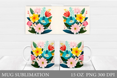 Floral Mug Sublimation. Flowers Mug Wrap Design Product Image 1