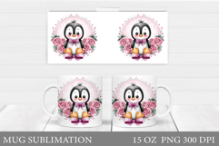 Cute Penguin Mug Design. Penguin Flowers Mug Sublimation Product Image 1