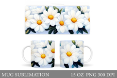 Flowers Mug Sublimation. Daisy Flowers Mug Wrap Design Product Image 1