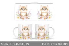 Spring Cat Mug Wrap. Cute Cat Mug Sublimation Product Image 1