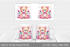 Cute Bear Mug Design. Bear Flowers Mug Sublimation Product Image 1