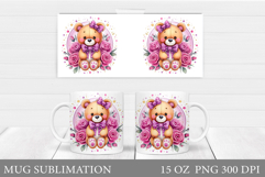 Cute Bear Mug Design. Bear Flowers Mug Sublimation Product Image 1