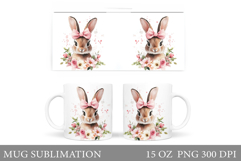 Cute Bunny Mug Wrap. Bunny Flowers Mug Design Product Image 1