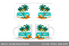 Palm Tree Mug Sublimation. Sea Mug Wrap Design Product Image 1