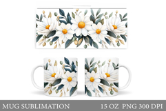 Daisy Flowers Mug Design. Flowers Mug Sublimation Product Image 1