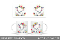 Cute Elephant Mug Design. Elephant Flowers Mug Sublimation Product Image 1