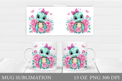 Cute Turtle Mug Design. Turtle Flowers Mug Sublimation Product Image 1