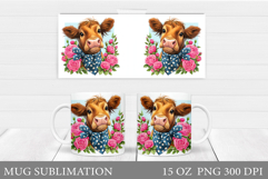 Cute Cow Mug Sublimation. Cow Flowers Mug Wrap Design Product Image 1