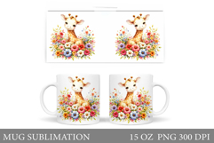 Cute Giraffe Mug Design. Giraffe Flowers Mug Sublimation Product Image 1
