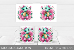 Cute Turtle Mug Design. Turtle Flowers Mug Sublimation Product Image 1