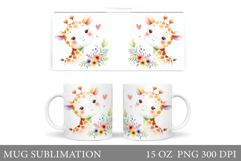 Cute Giraffe Mug Design. Giraffe Flowers Mug Sublimation Product Image 1