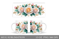 Roses Mug Wrap Design. Flowers Mug Sublimation Product Image 1