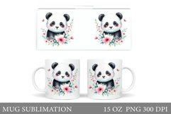 Cute Panda Mug Design. Panda Flowers Mug Wrap Template Product Image 1