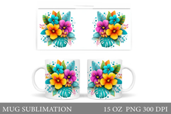 Tropical Flowers Mug Sublimation. Floral Mug Wrap Design Product Image 1
